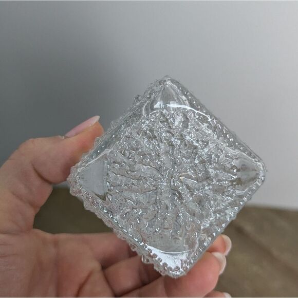 Oberglas Austria Clear glass vase textured retro vintage square vase small - Picture 6 of 7